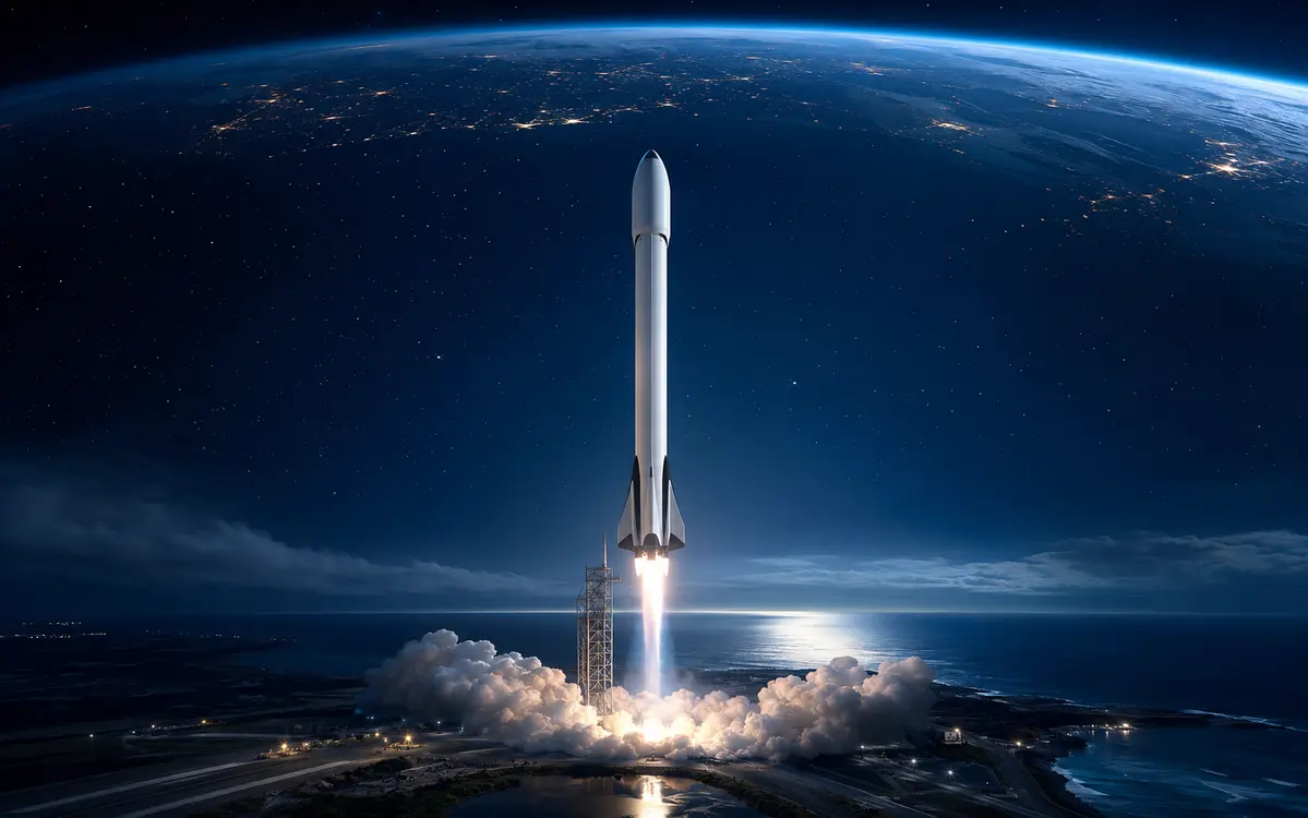 SpaceX股票相关商业航天火箭发射场景示意图
